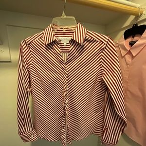 New Foxcroft striped wine Blouse Wrinkle Free 2P